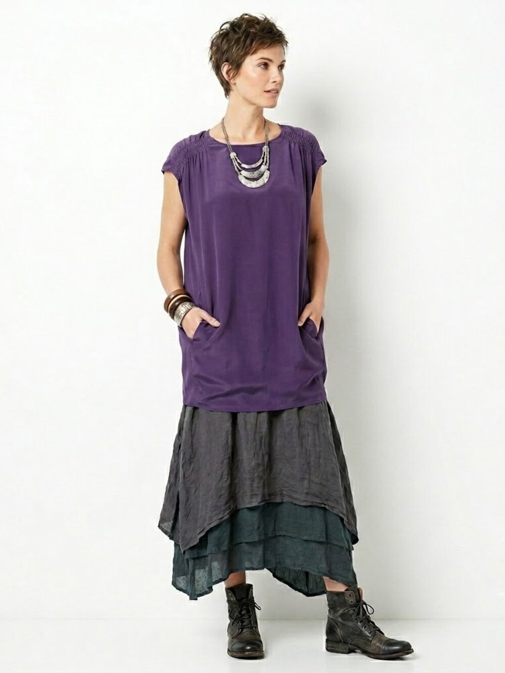 Suzi CHIN for Maggy Boutique Silk Cocoon Dress Purple Lagenlook size 4 Oversized